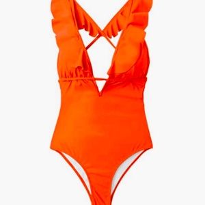 NWT! Cupshe Womens ruffled one piece swimsuit - medium in orange